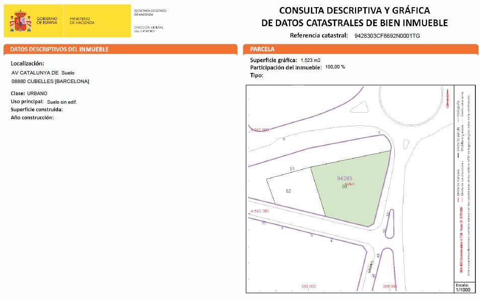 Solar Urbano edificable de 1566m2 en Cubelles por 750.000 